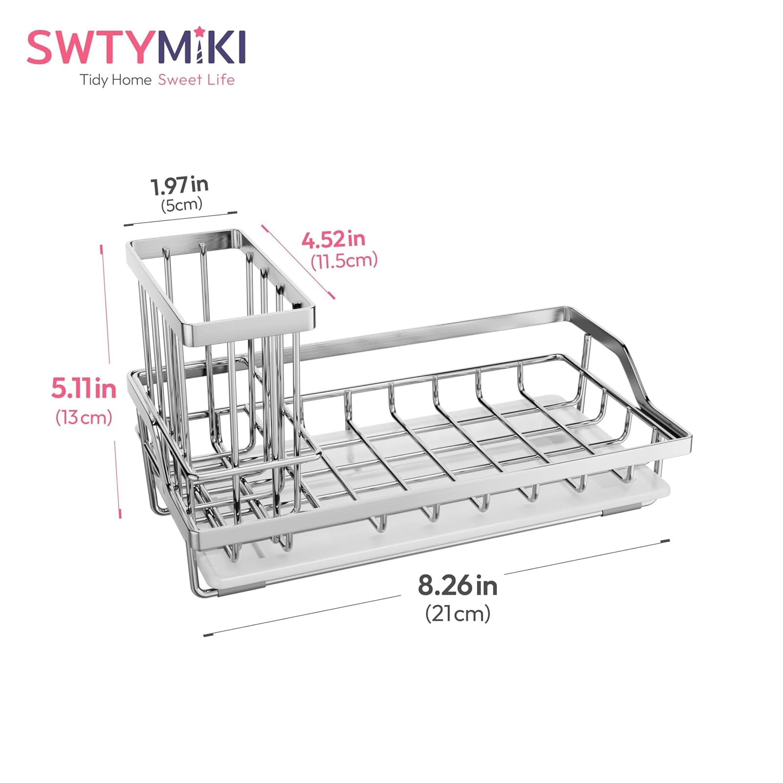 Durable stainless steel SWTYMIKI caddy resists rust for long-lasting use.