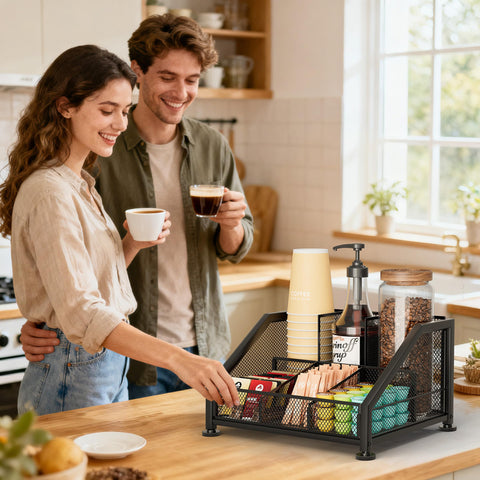 SWTYMIKI anti-slip feet keep the organizer stable on kitchen surfaces.