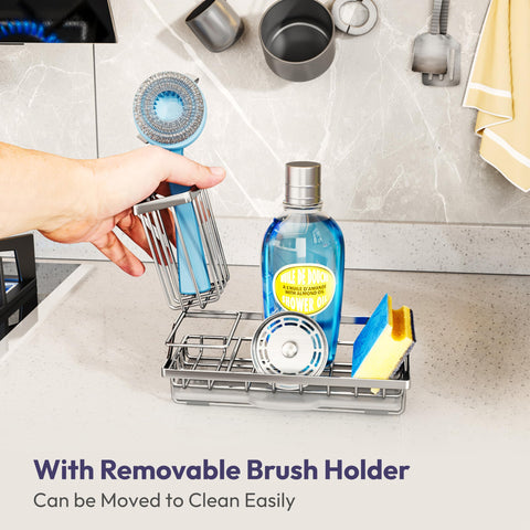 SWTYMIKI brush holder and sponge rack reduces clutter around the sink.