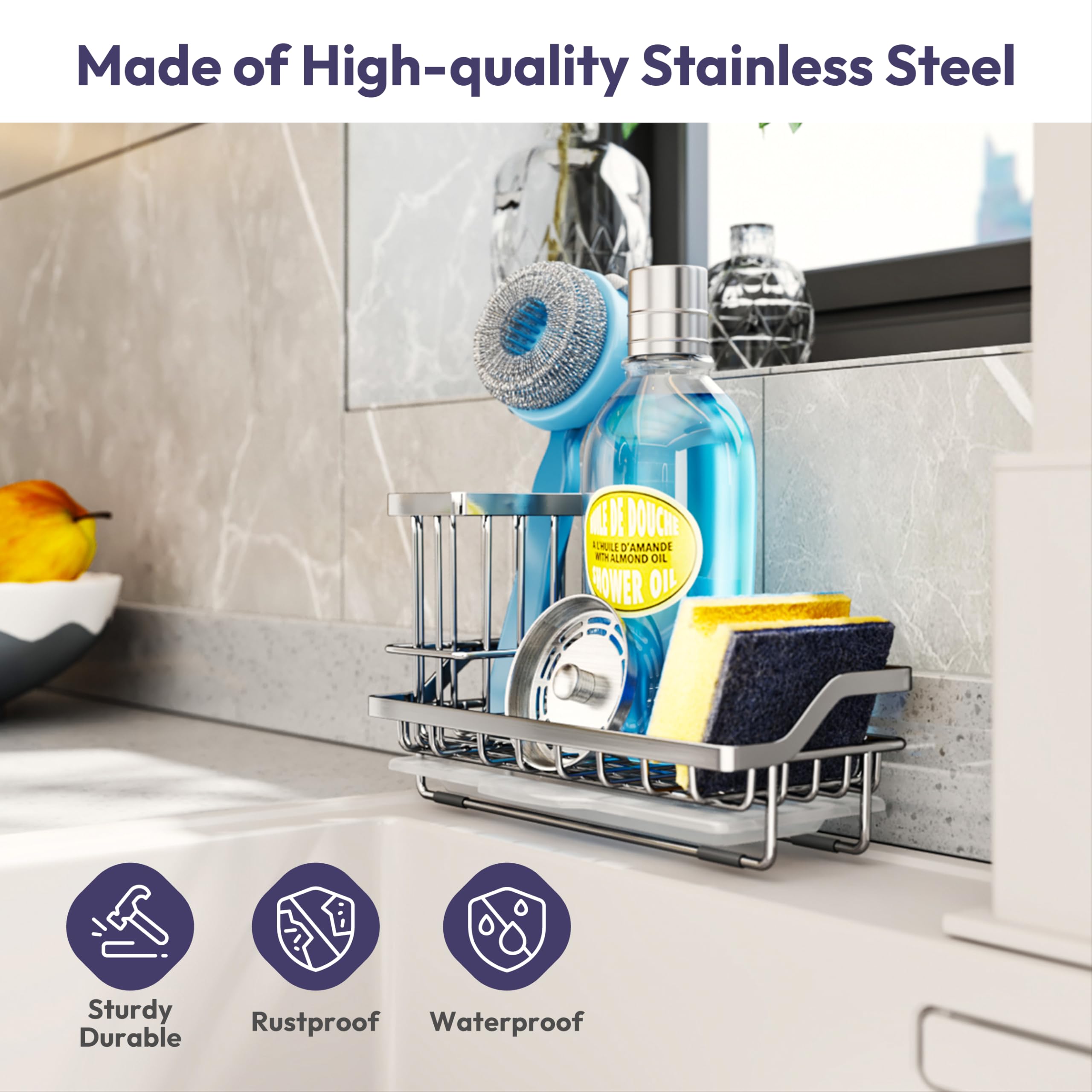 Removable drip tray catches water, helping keep surfaces clean.