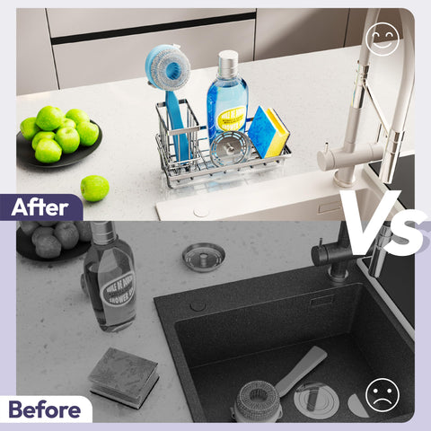 Anti-slip silicone pads keep the caddy stable on slick counters.