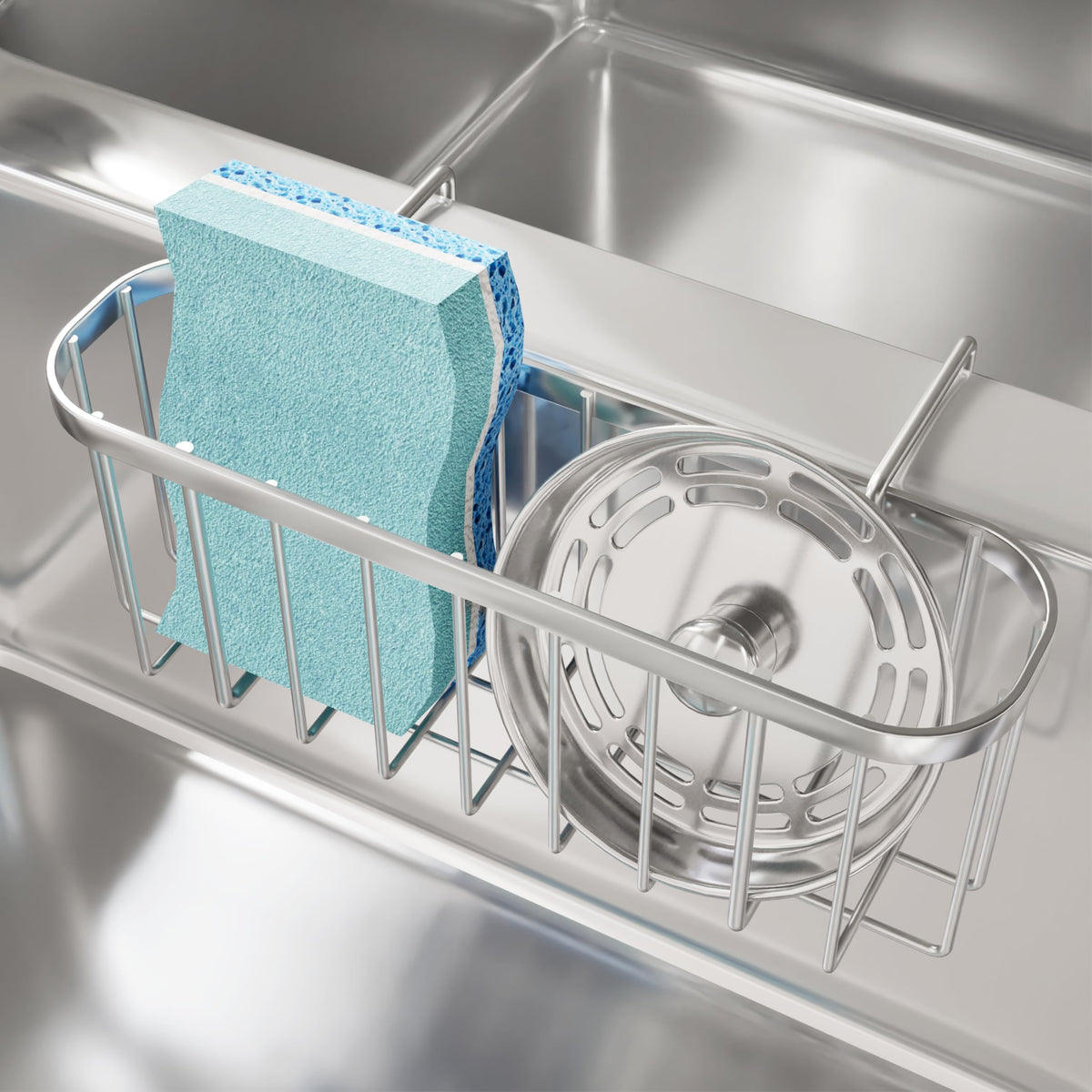 SWTYMIKI sponge holder over sink keeps sponges dry and organized.