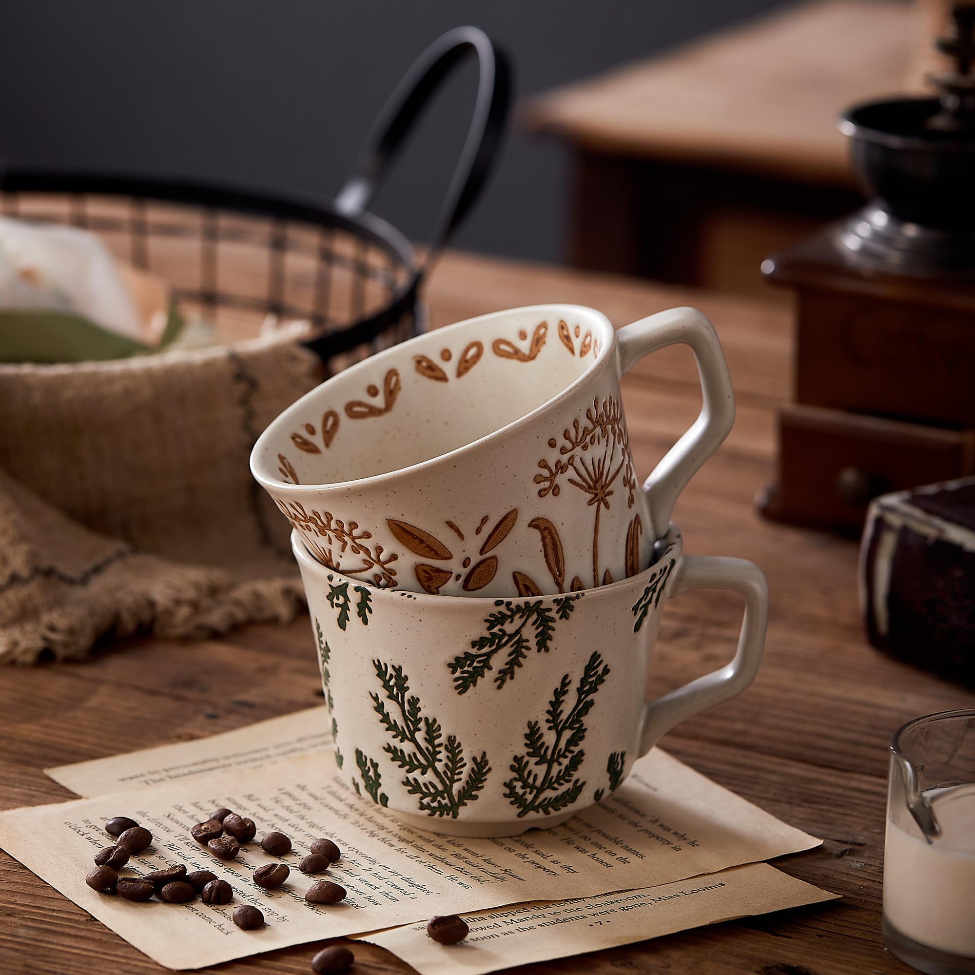 Swuut 12oz vintage mug side-by-side view showcases botanical duo.