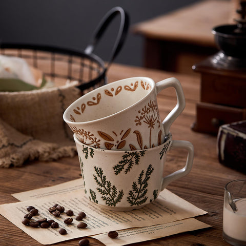 Swuut 12oz vintage mug side-by-side view showcases botanical duo.
