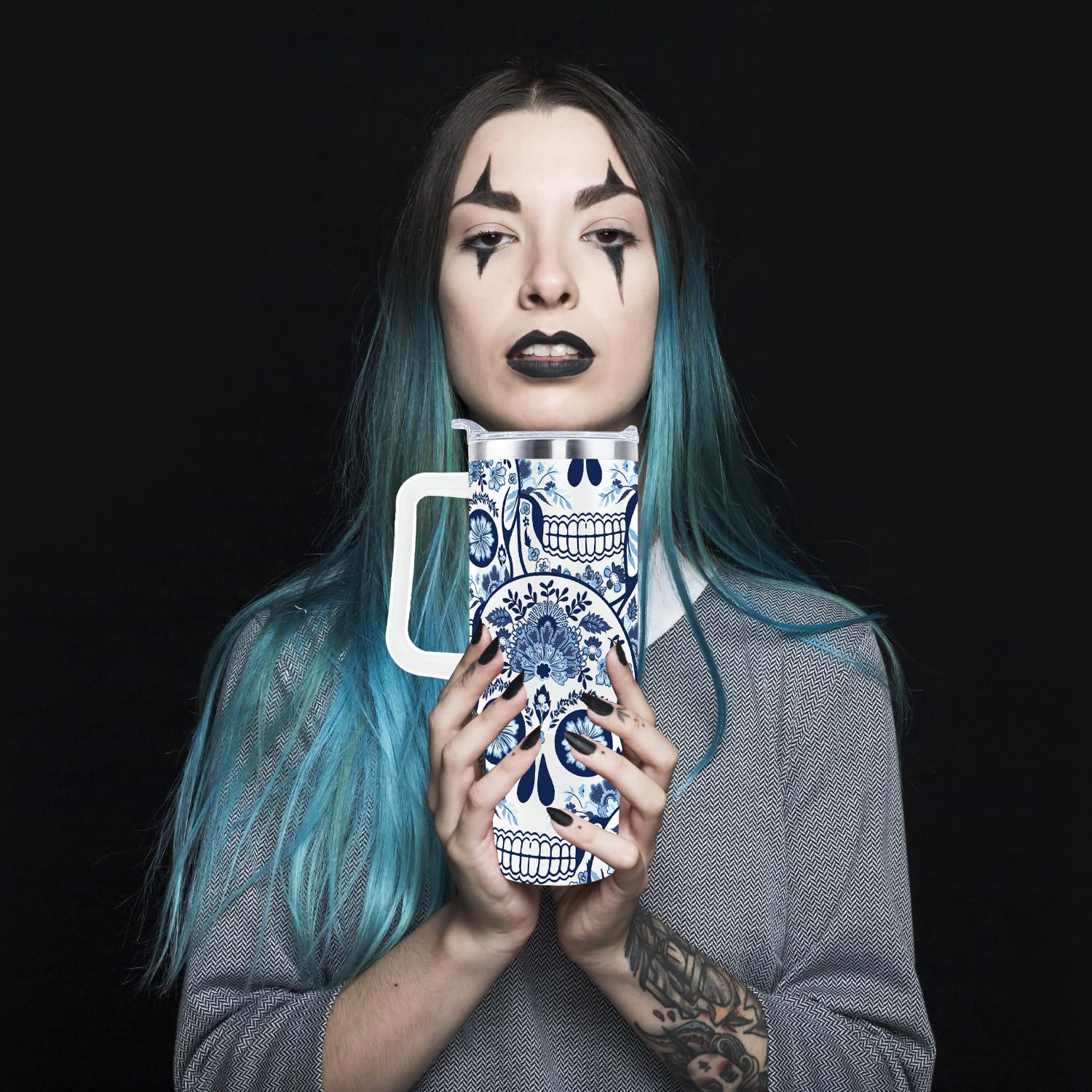 sxmluedn moon sugar skull pattern tumbler fits in cup holders for daily use