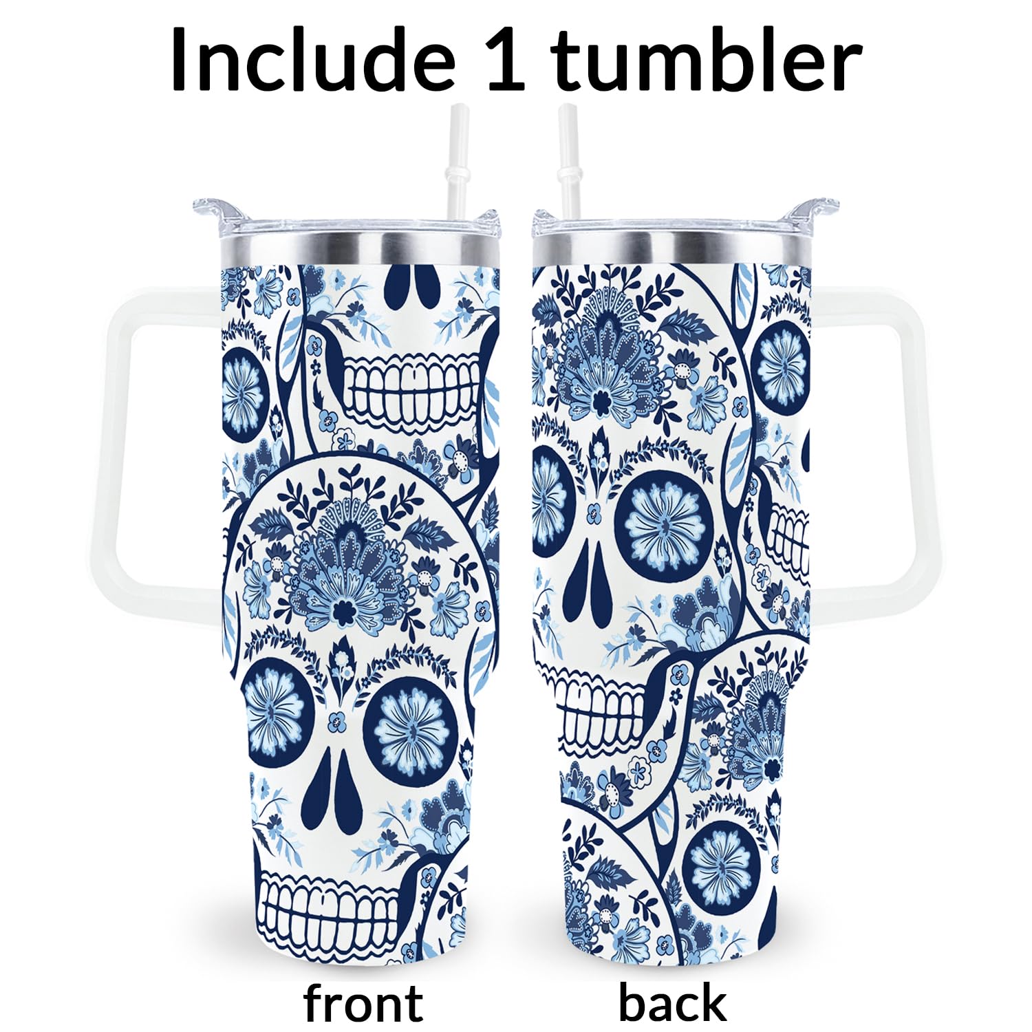 sxmluedn sugar skull pattern tumbler with vibrant print, durable for daily use