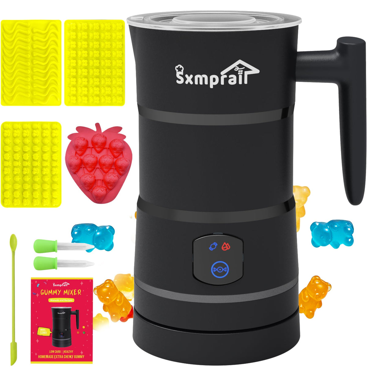 Sxmprail Gummy Maker front view shows clear top for even mixing.