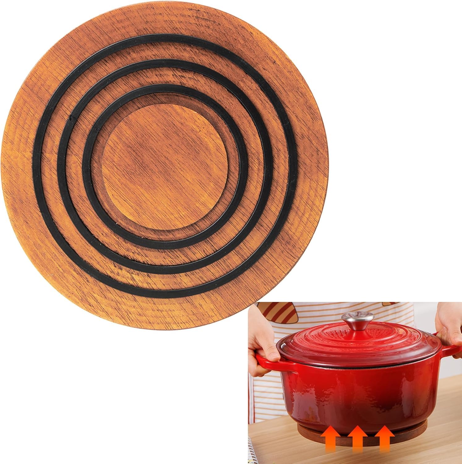 Sxmprail magnetic wooden trivet, 8-inch diameter, protects countertops from hot pots.