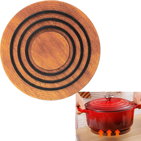 Sxmprail magnetic wooden trivet, 8-inch diameter, protects countertops from hot pots.