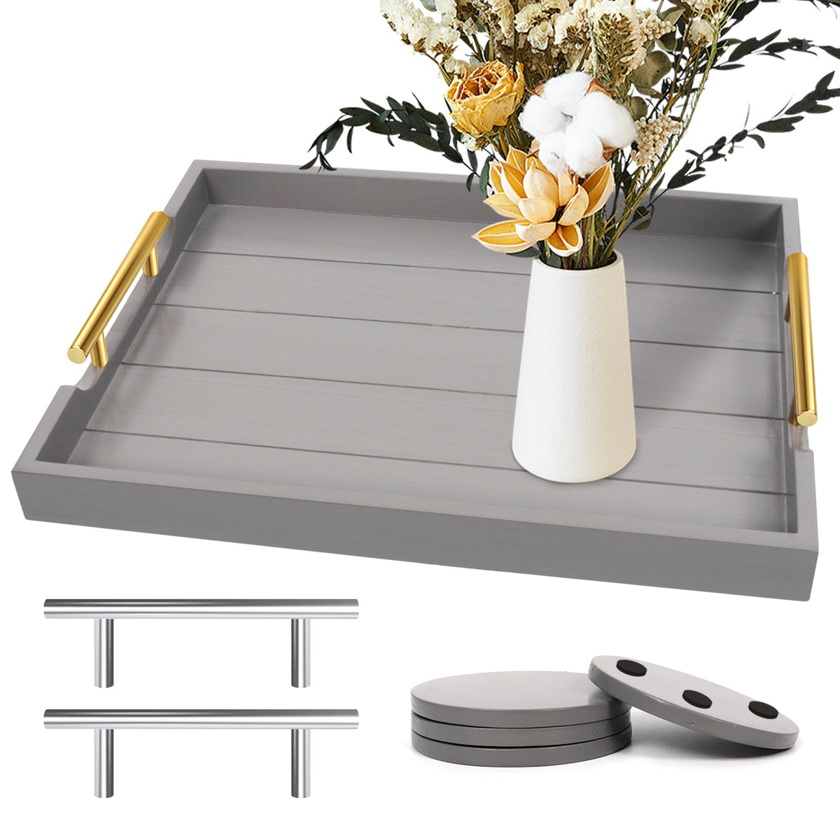 SXNOWS coffee table tray in gray with handles for easy serving