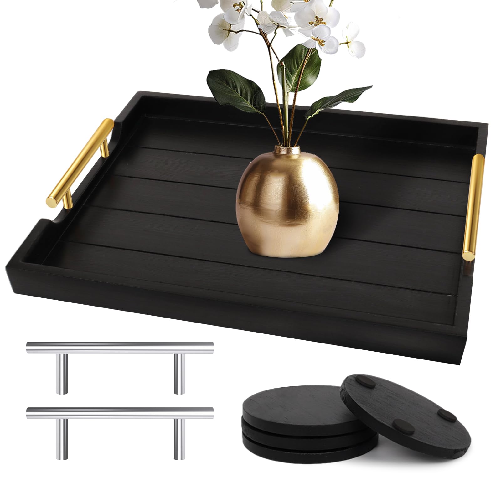 SXNOWS coffee table tray with large black handles for easy serving.