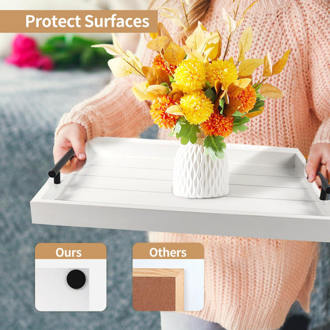 SXNOWS white tray includes four natural wood coasters to protect surfaces