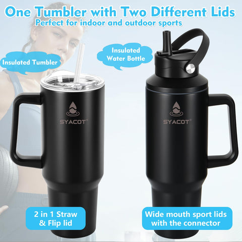 SYACOT 40 oz tumbler with convertible lids for versatile use.