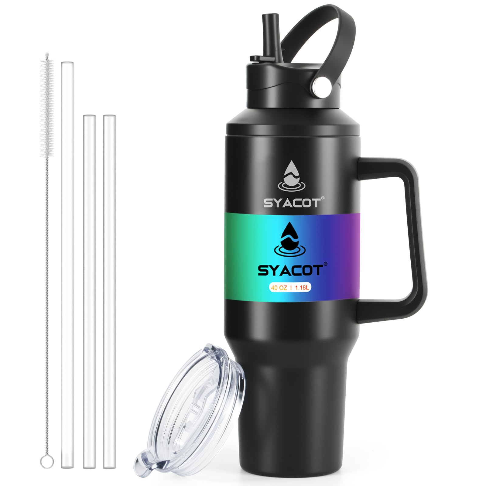 SYACOT 40 oz tumbler with handle and straw for on-the-go hydration.