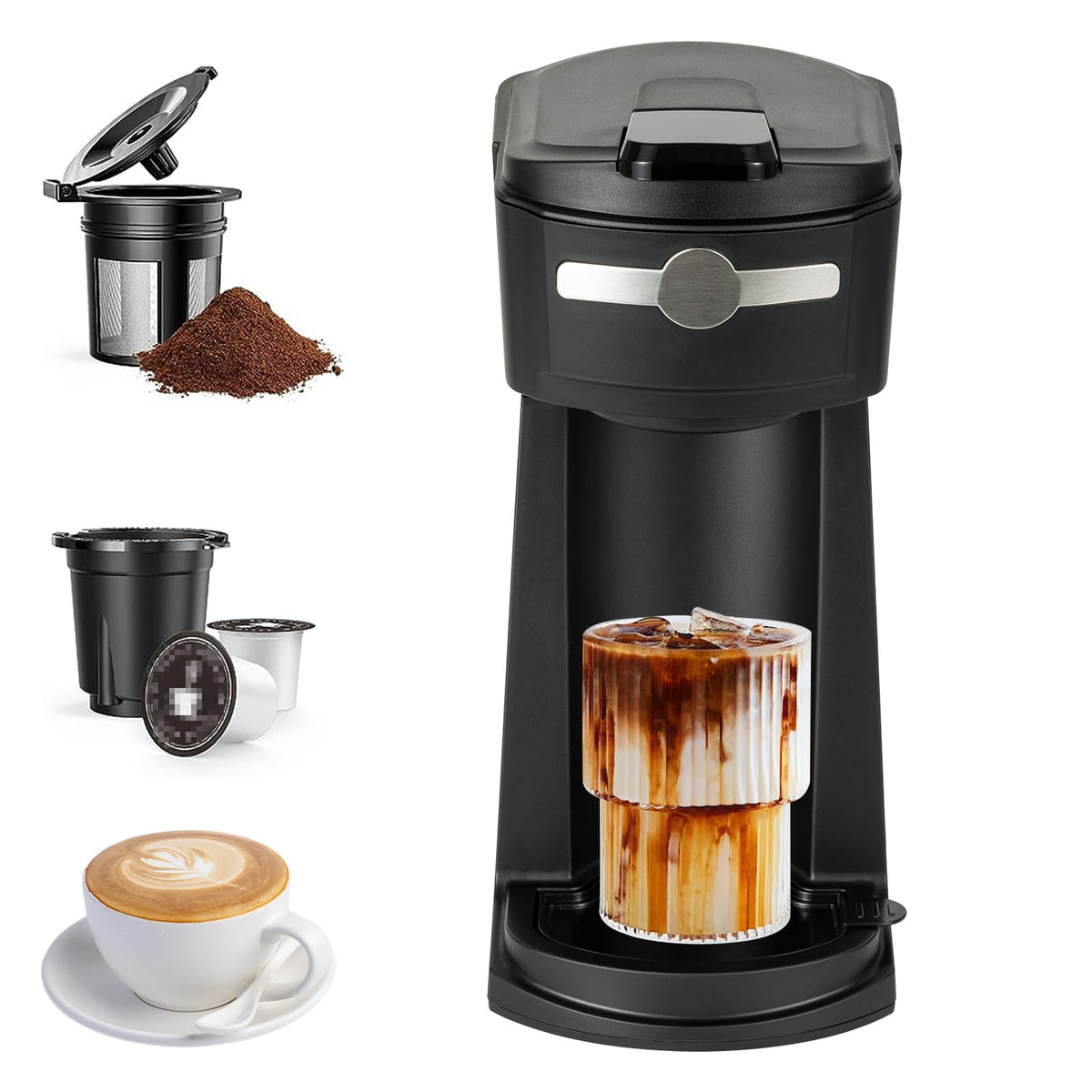 Sykaffe 2-in-1 coffee maker front view showing compact design and versatility