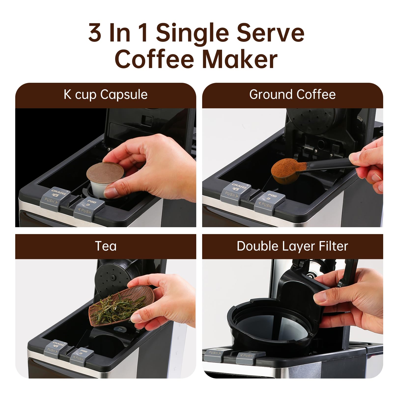 Sykaffe 3-in-1 machine side view highlighting compact footprint and accessible controls.