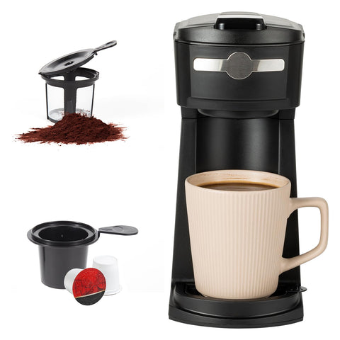 Sykaffe supports ground coffee, K Cup pods, and loose tea for versatility