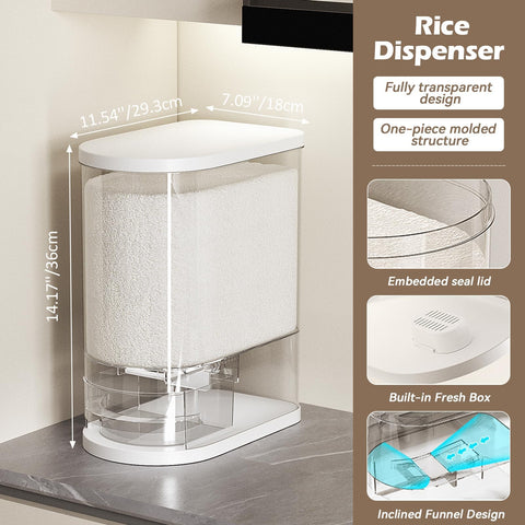 SyncVIBE rice dispenser interior slope guides grains for smooth dispensing