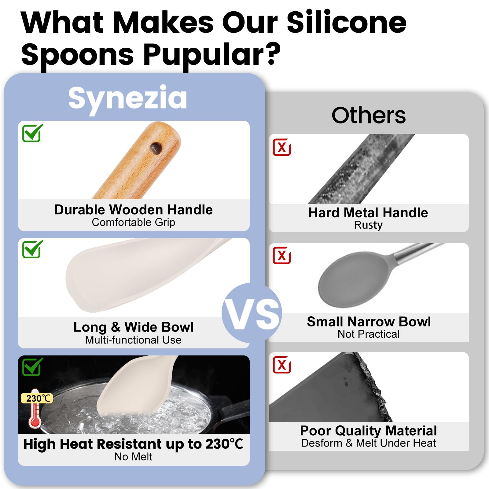 Synezia dishwasher-safe silicone spoons for easy cleanup after cooking