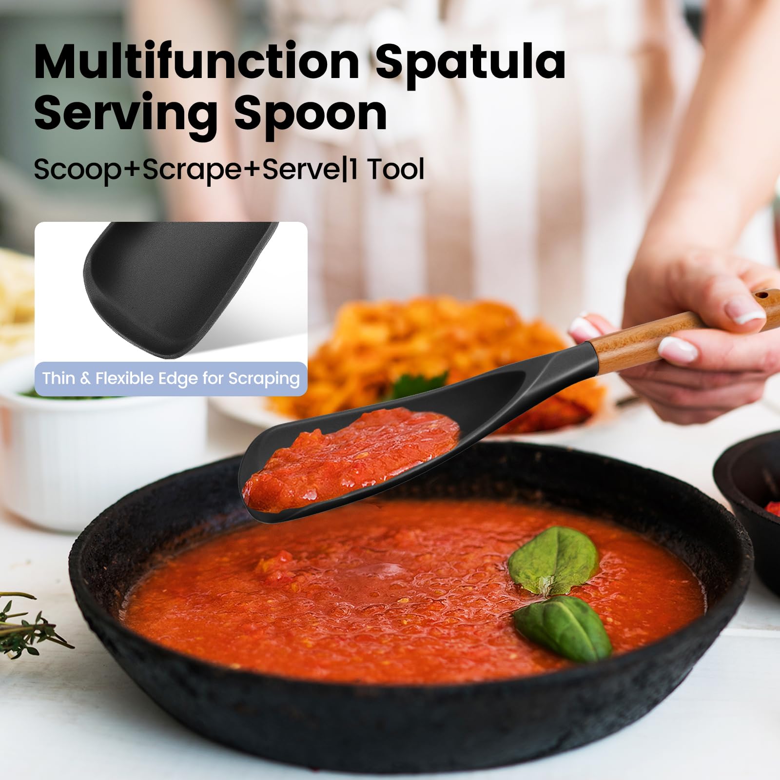 Synezia heat-resistant spoon handles high heat up to 230°C safely.