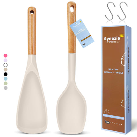 Synezia large silicone spoons set for versatile kitchen tasks, two-piece design