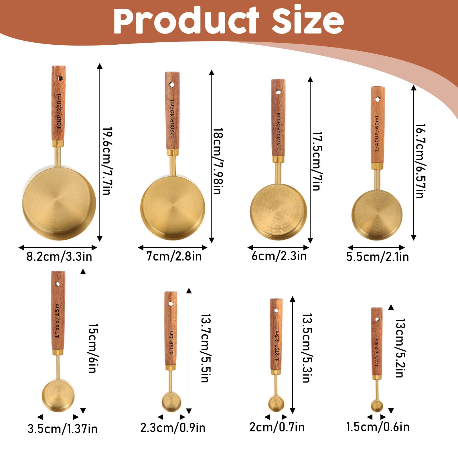 SynHHnergyx gold stainless steel measuring cups showing 1/2 cup size for everyday baking.