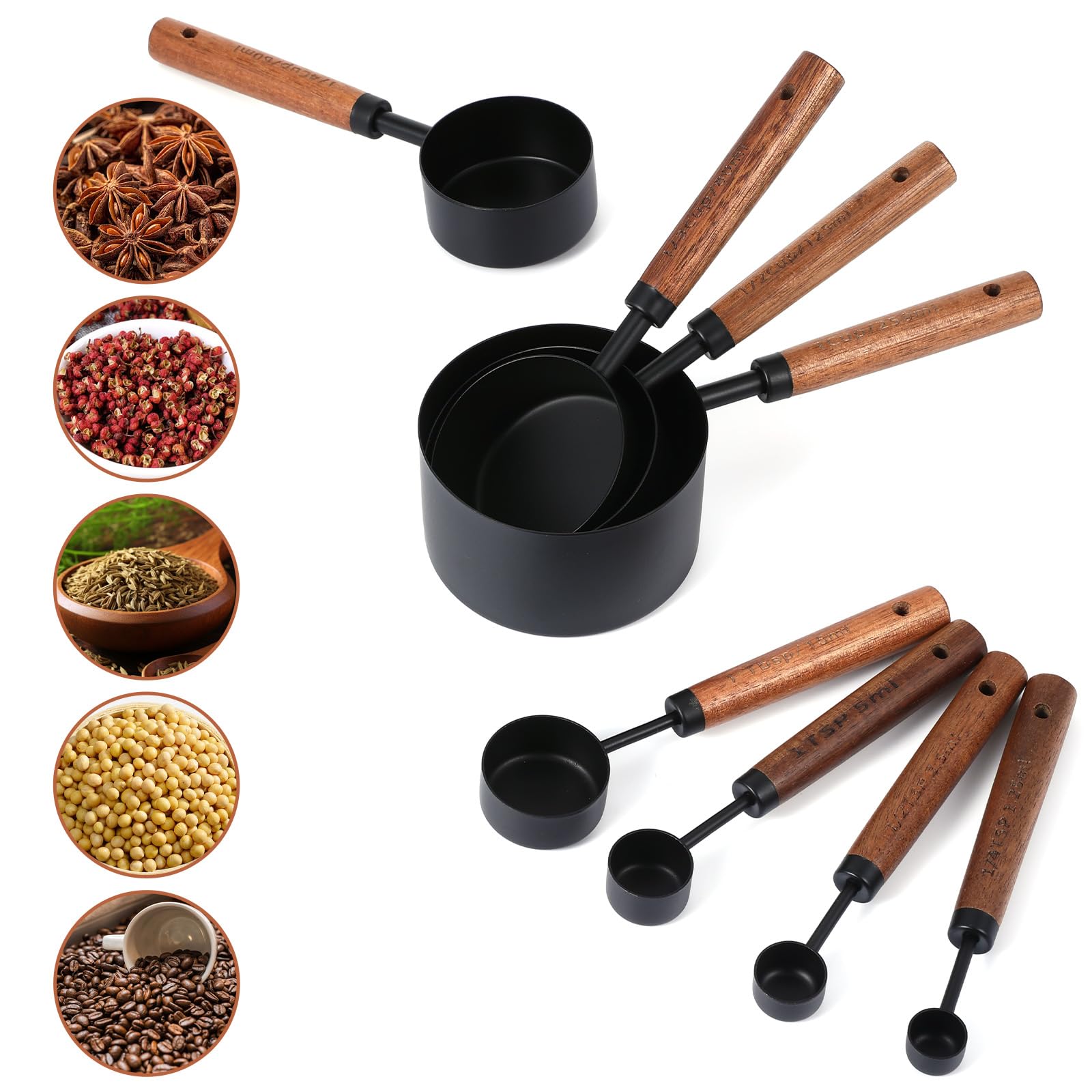 Engraved measurement marks on handles for easy reading.