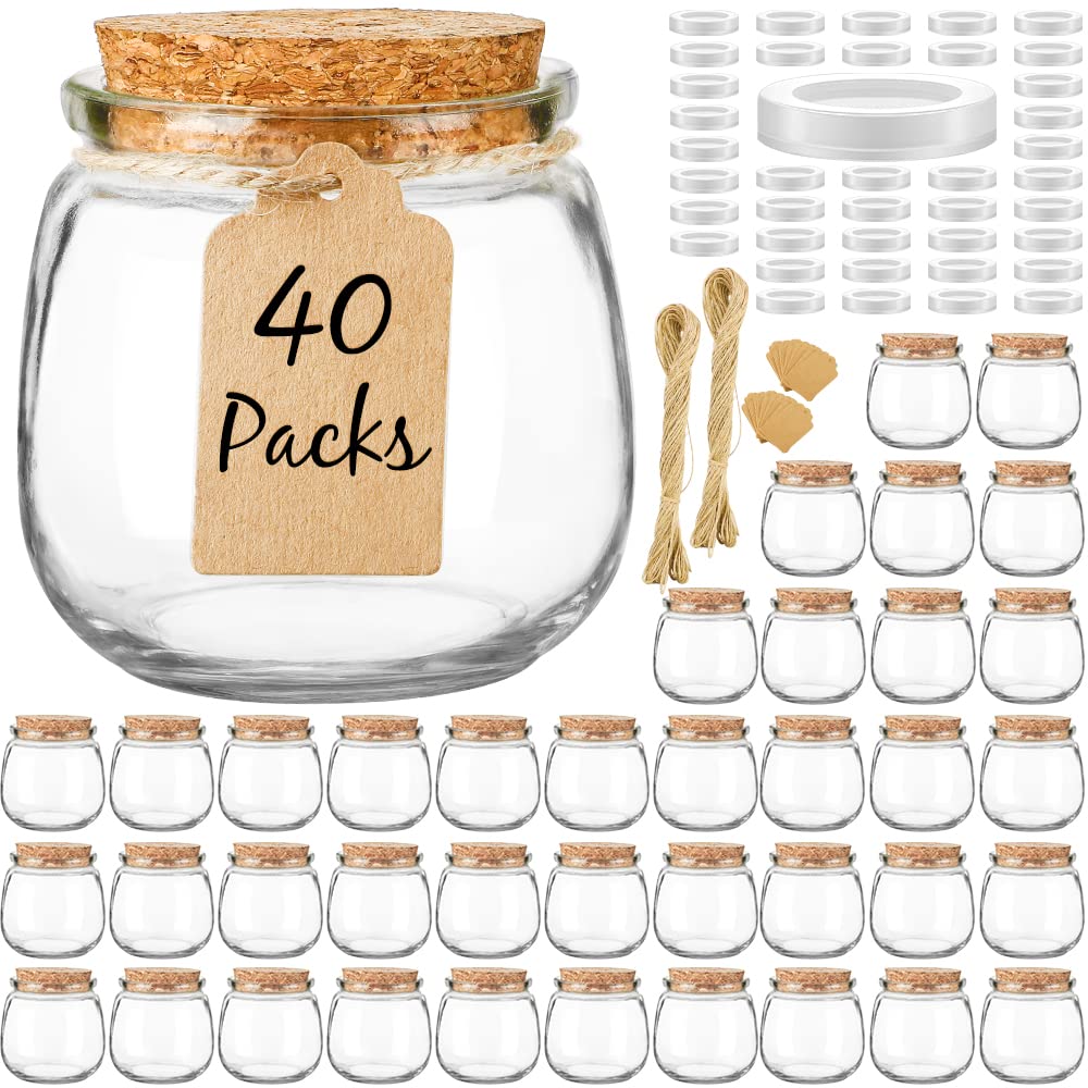 Syntic 40-pack glass jars with cork lids, front view for gifts