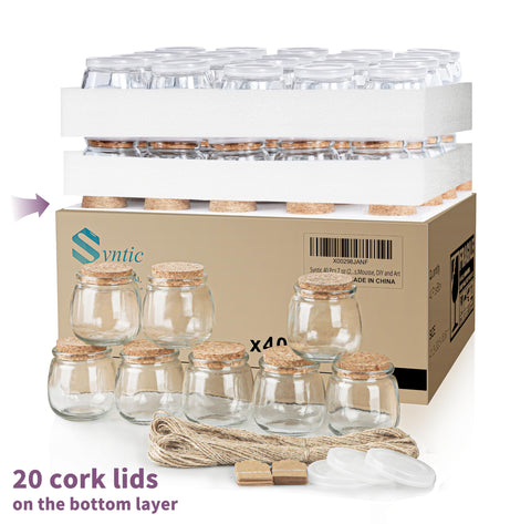 Syntic wedding favor setup, cork lids and labels ready