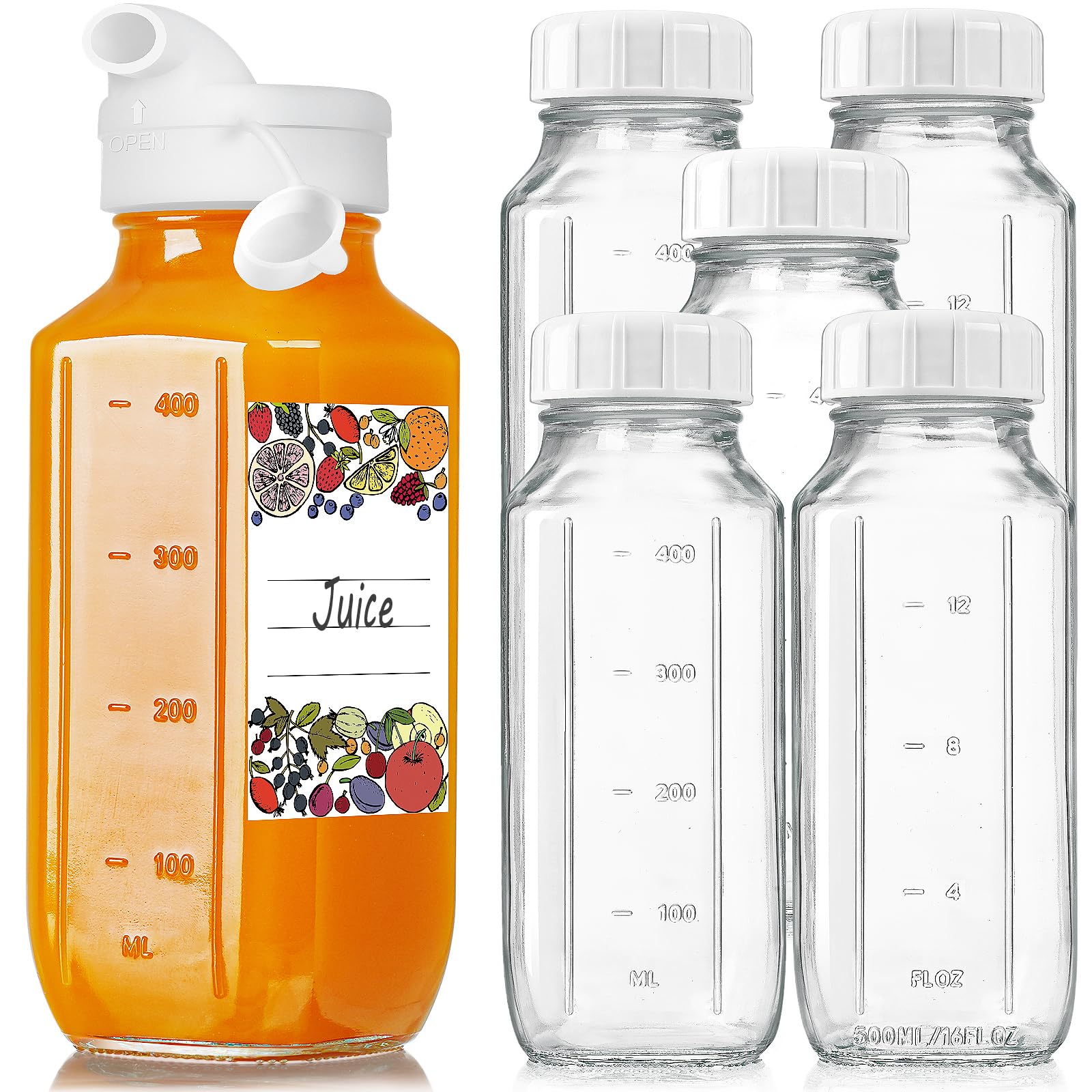 Syntic 6-pack 16 oz glass bottles with pour spout for easy, spill-free serving.