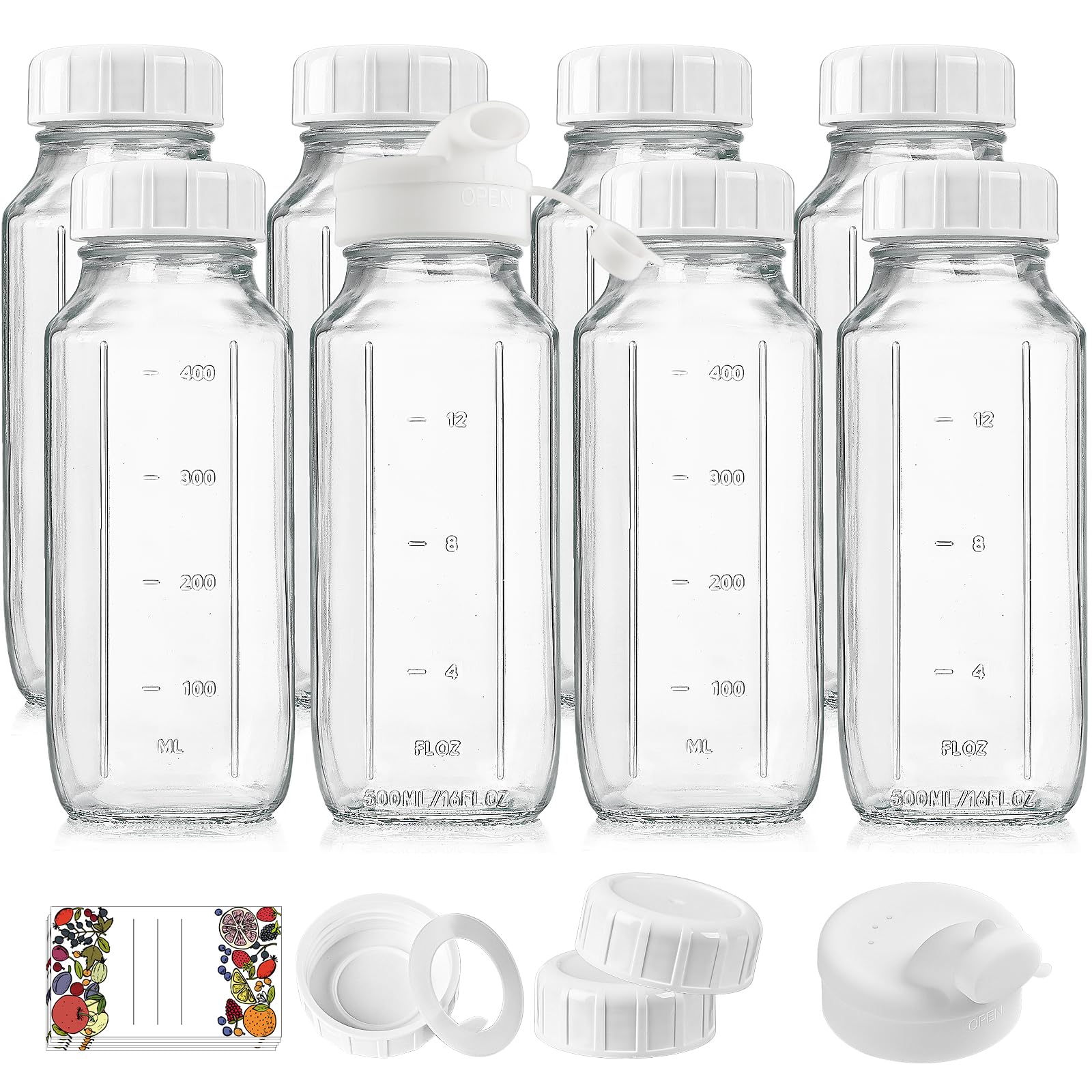 Syntic 8-pack 16 oz glass bottles with leak-proof lids for hydration
