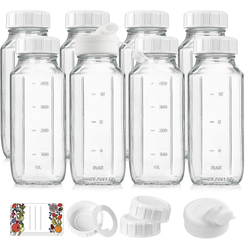 Syntic 8-pack 16 oz glass bottles with leak-proof lids for hydration