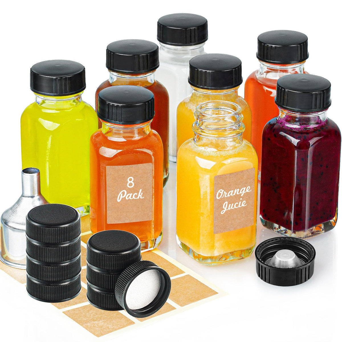 Syntic Clear 8-pack 2oz bottles with caps, ideal for travel and portion control