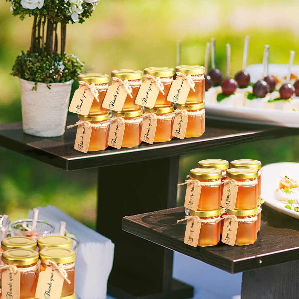Syntic mini honey jar with gold lid for elegant wedding favors.