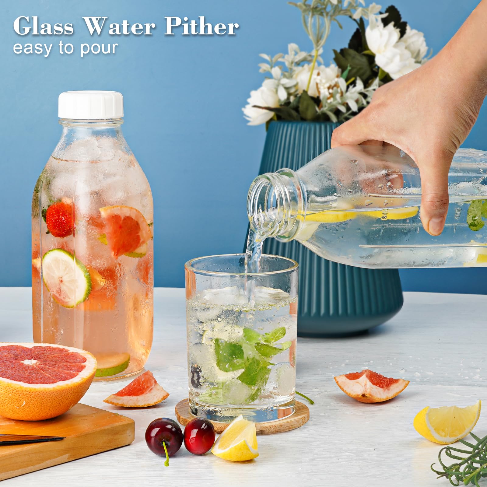 Syntic versatile glass bottle for milk, juice, coffee creamer, or nut milk.