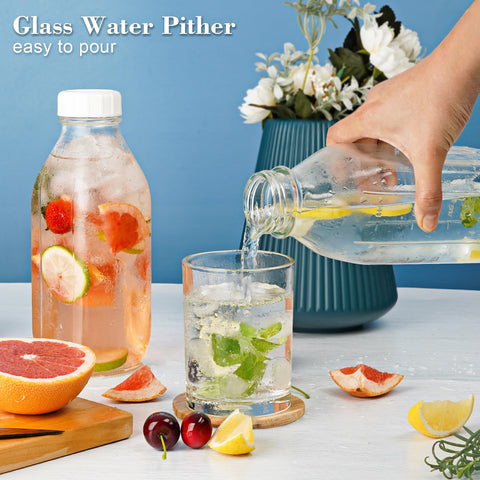 Syntic versatile glass bottle for milk, juice, coffee creamer, or nut milk.