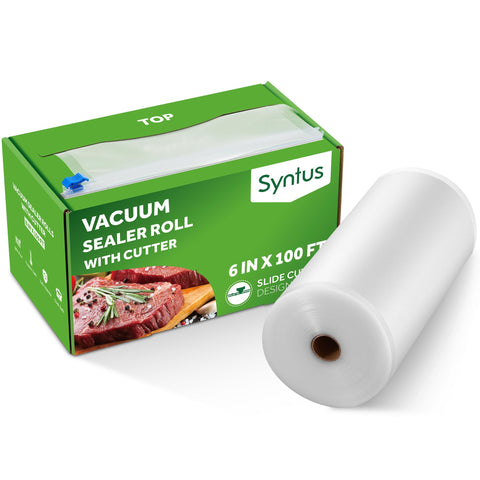 Syntus 6in roll keeper dispenser showing tidy roll storage and dust protection.