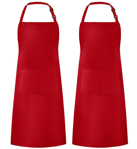 Syntus adjustable-neck bib apron in red for comfortable cooking.