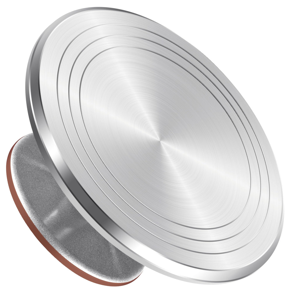 Syntus aluminum revolving cake stand top view showing sturdy construction for stable decorating