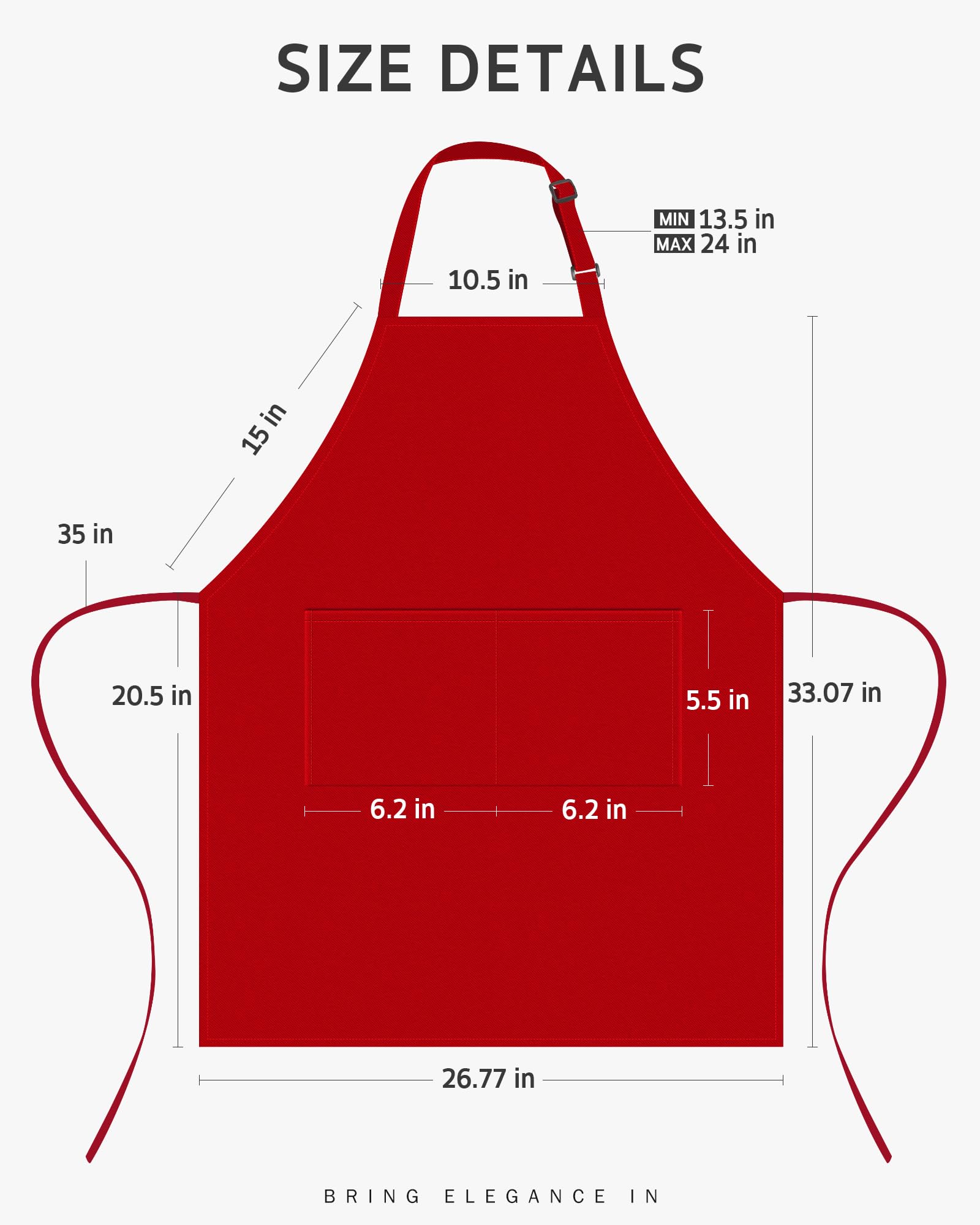 Syntus apron shows adjustable shoulder straps for a personalized fit.