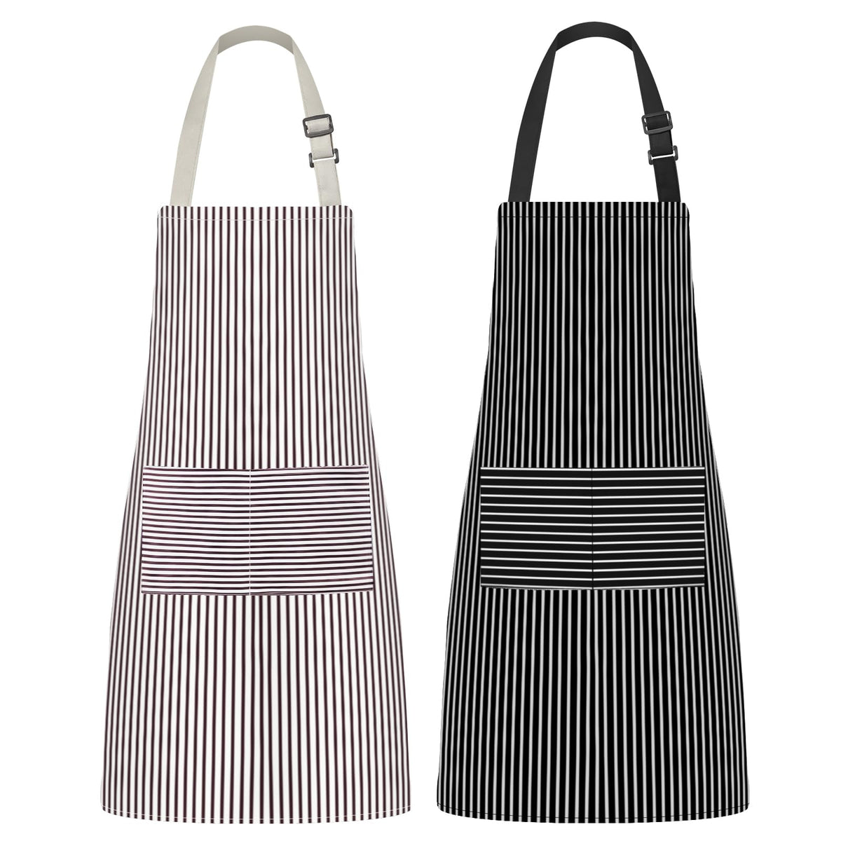 Syntus women's pocket apron in black and brown stripes for quick tool access.