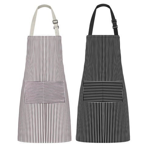 Syntus women's pocket apron in black and brown stripes for quick tool access.