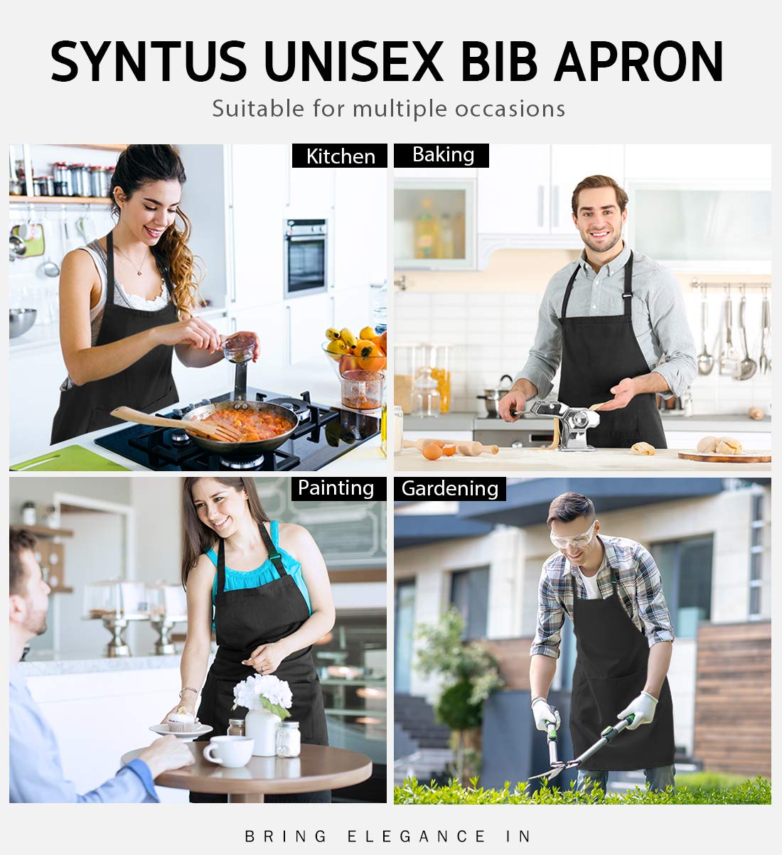 Syntus bulk pack of black bib aprons ready for kitchen teams and events.