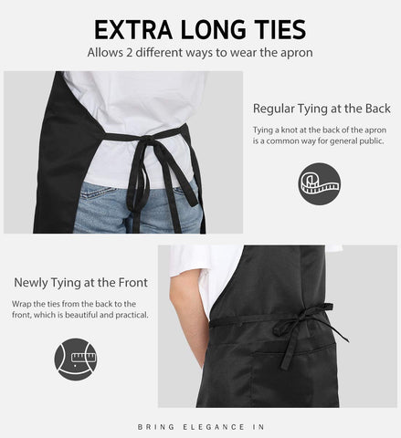 Syntus bib apron care instructions emphasize machine washable and wrinkle resistance.