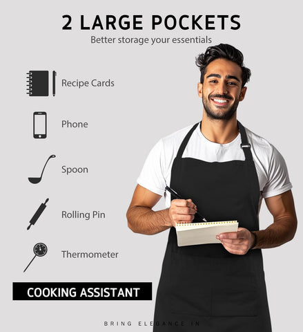 Syntus bib apron highlights generous 26.77 by 33.07 inch coverage.