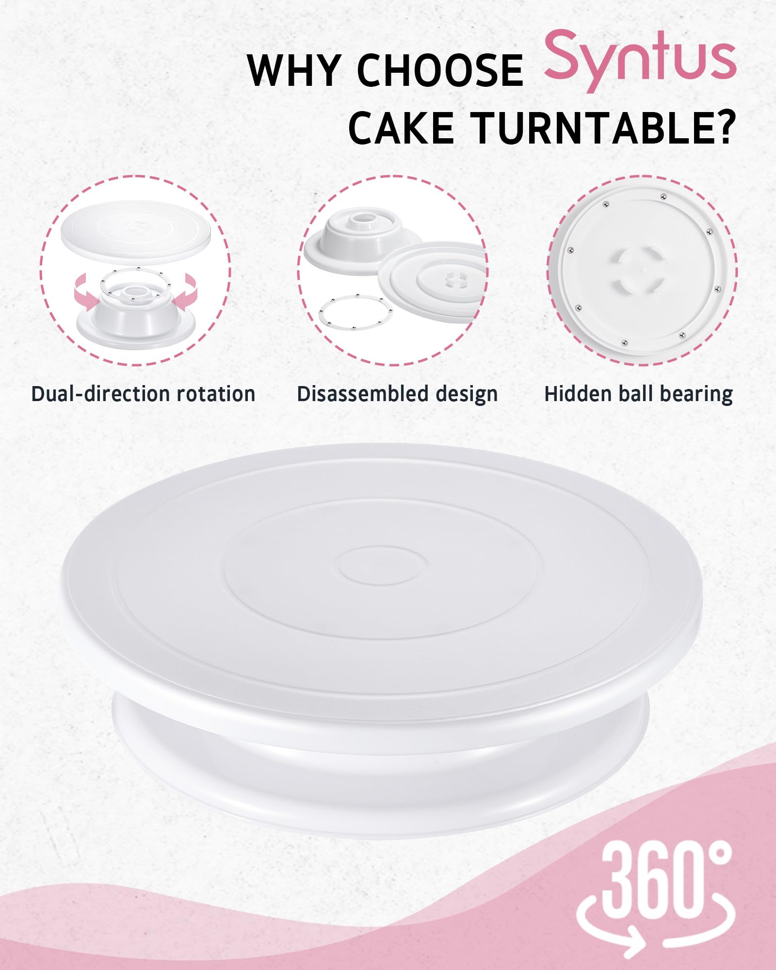 Syntus cake turntable 11-inch provides smooth 360-degree rotation for precise icing