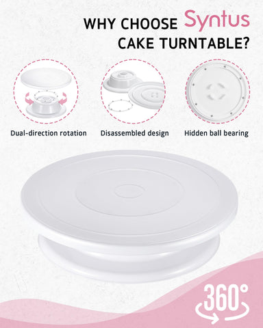 Syntus cake turntable 11-inch provides smooth 360-degree rotation for precise icing