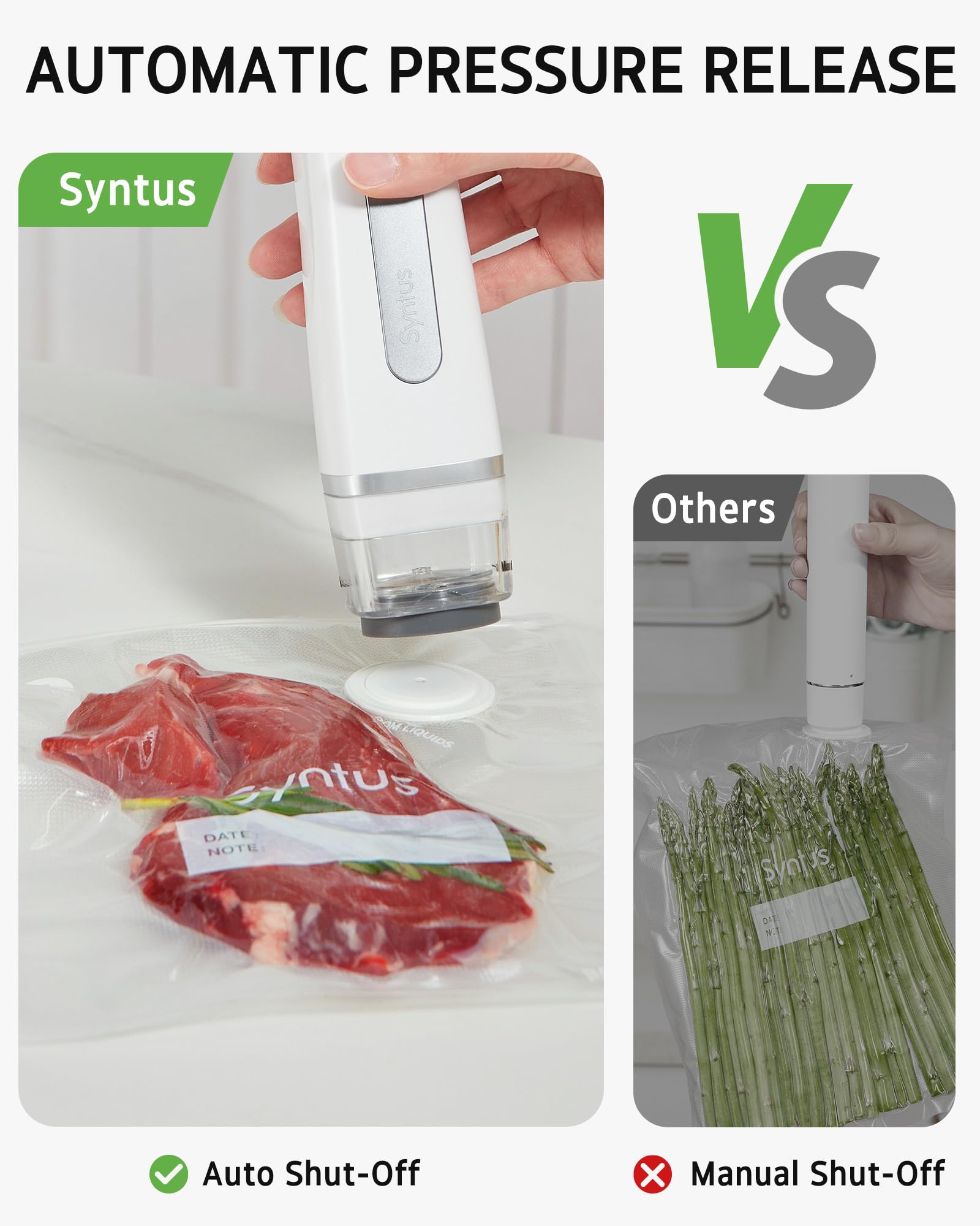 Syntus liquid-lock tank prevents spills during marinated meat sealing.