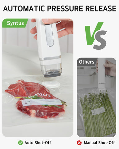 Syntus liquid-lock tank prevents spills during marinated meat sealing.