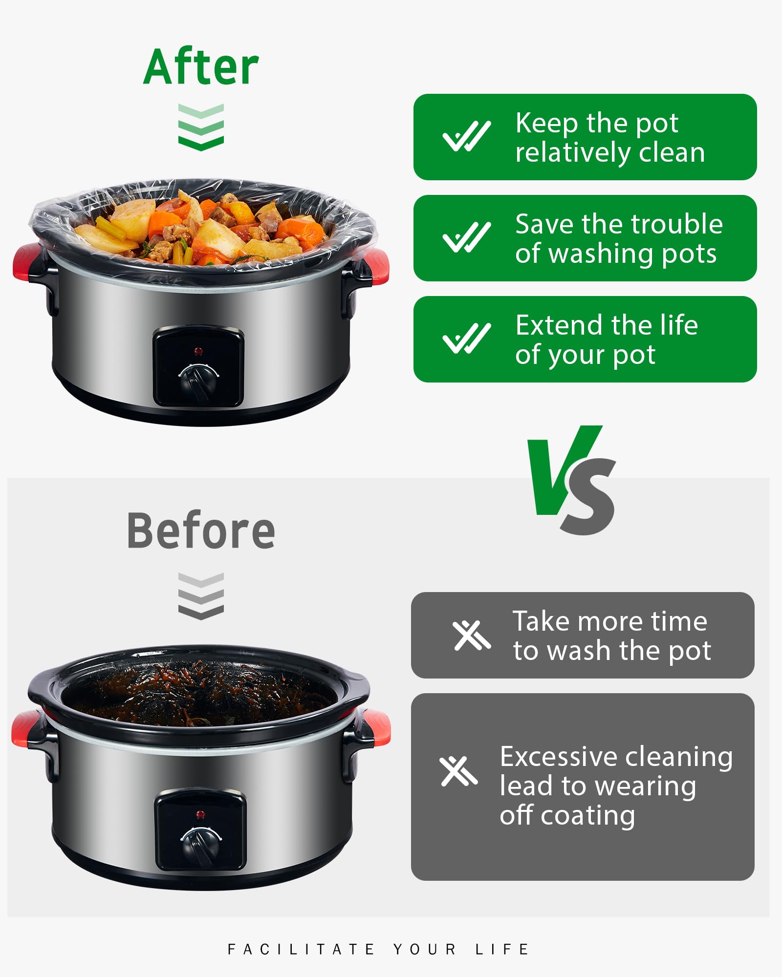 Three-step setup: liner over cooker, add, cook